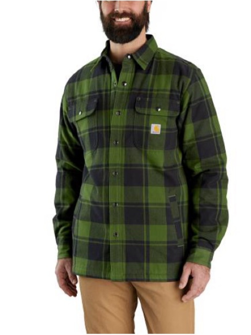 Carhartt 105939 - Relaxed Fit Flannel Sherpa-Lined Shirt Jac Medium Green Plaid